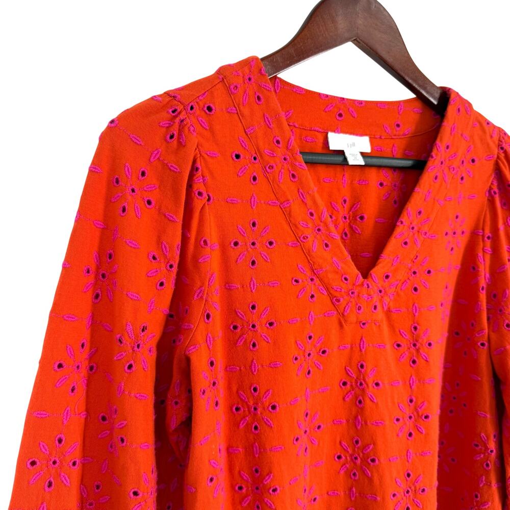 J.Jill XS Petite XSP Orange Pink Tropical Floral Blouse Shirt Top Summer Beach - Picture 5 of 10